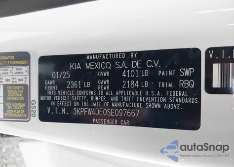 2025 Kia K4 Gt-Line z USA, uszkodzony, nr VIN 3KPFW4DE0SE097667